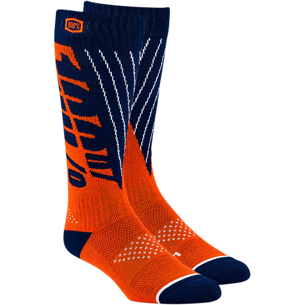 100% Torque Comfort Moto Socks (Navy Blue / Orange)