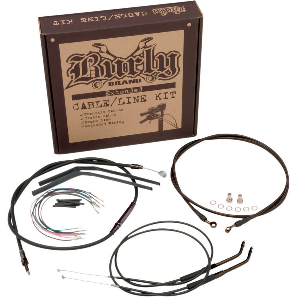 Burly Brand Complete Black Vinyl Handlebar Cable/Brake Line Kit For 16